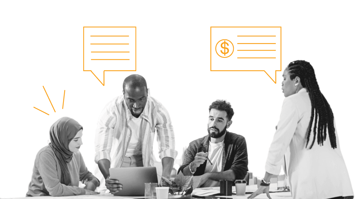 A team of nonprofit colleagues coming up with a fundraising strategy.