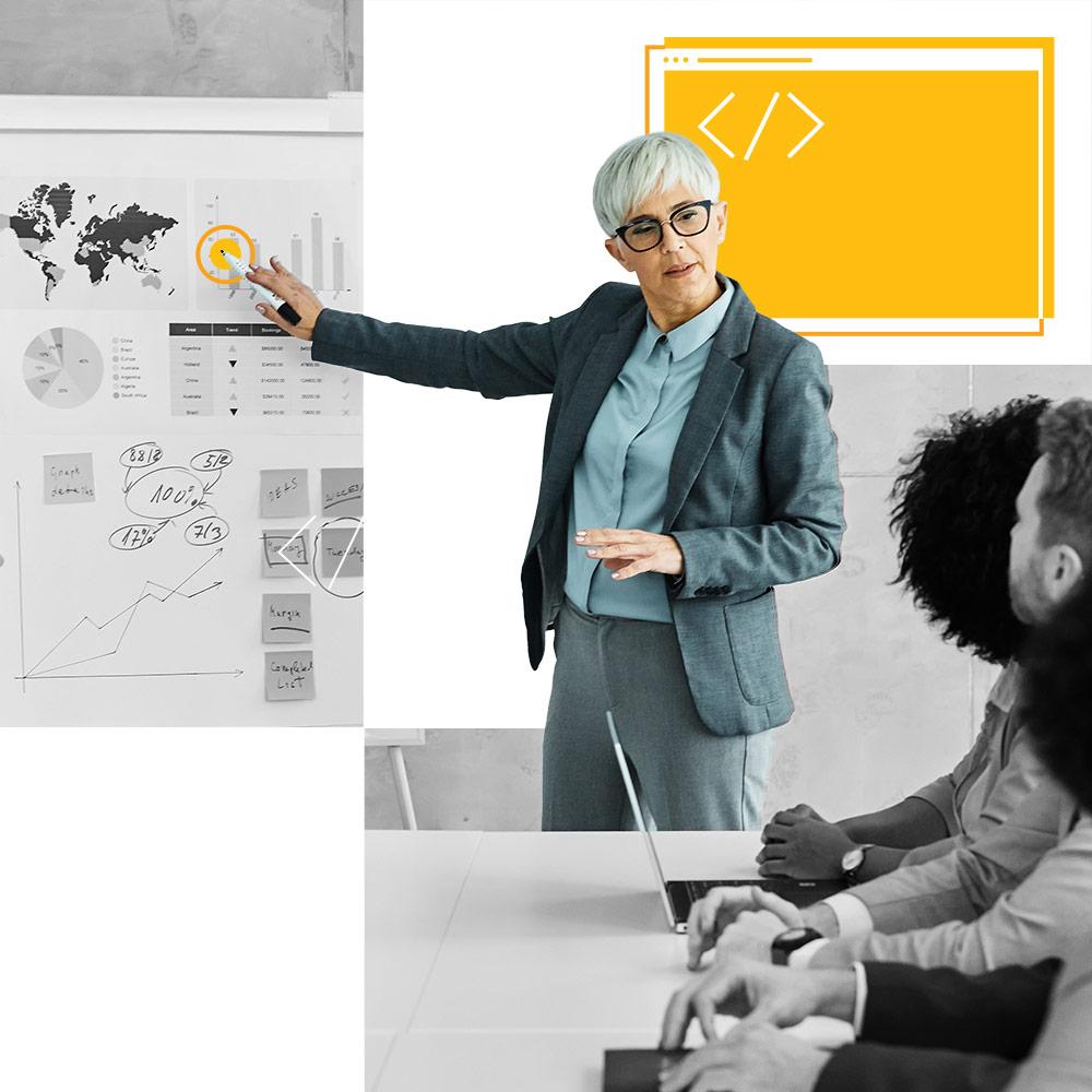 A person presenting on data solutions for nonprofits.