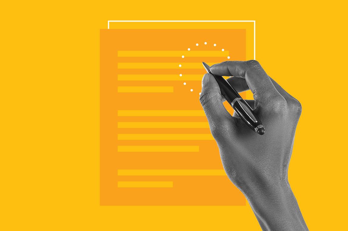 Someone writing an annual report for their nonprofit.