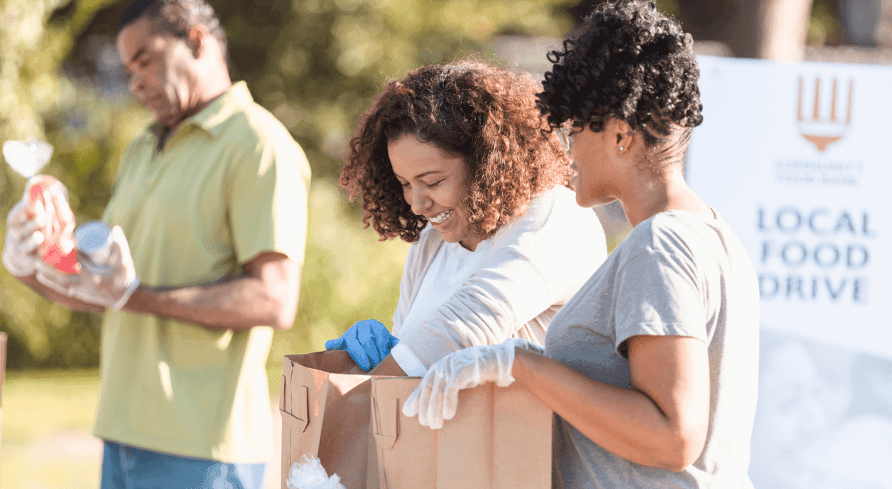 Nonprofit volunteers at a local food drive.