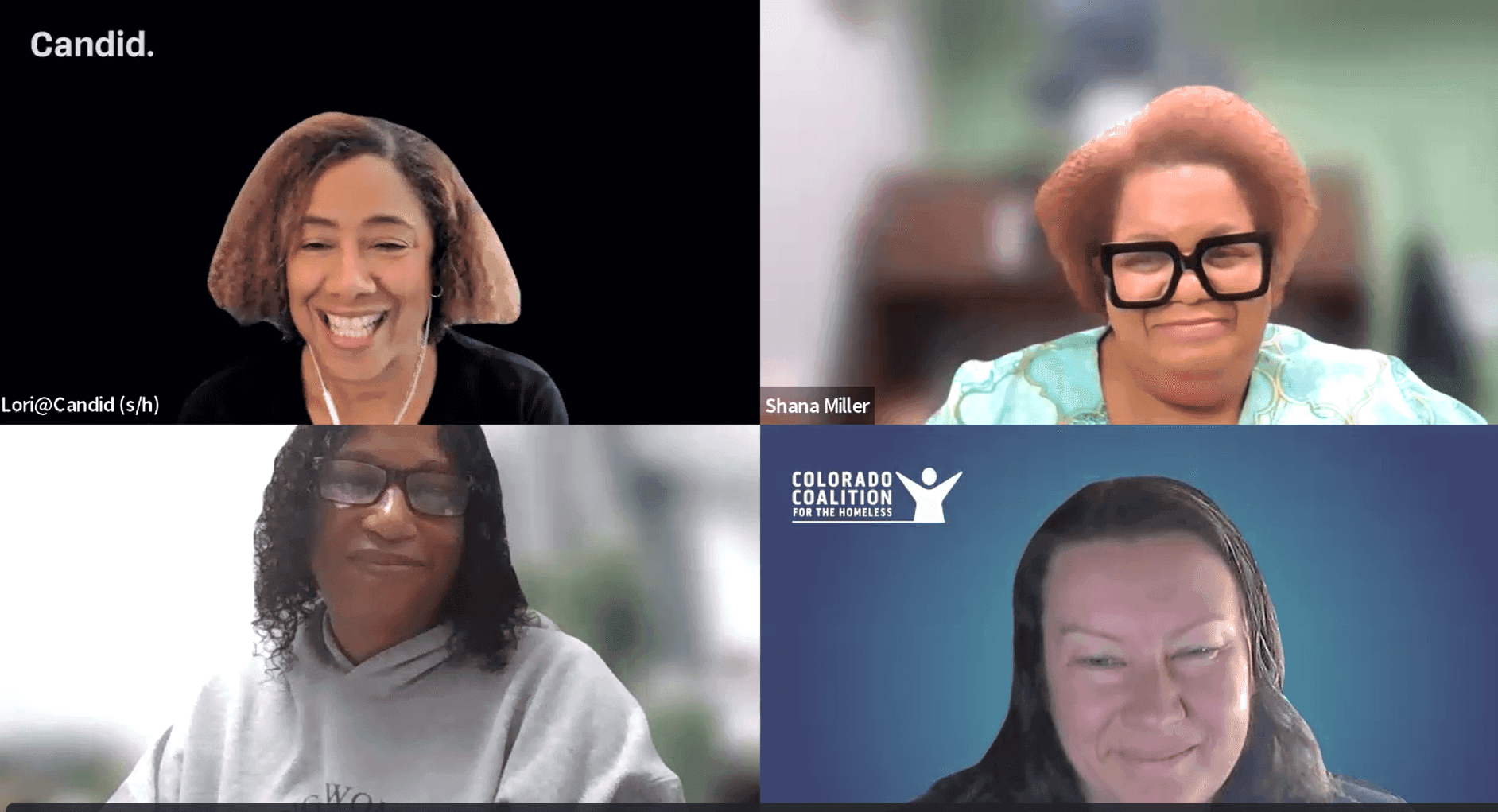 Author Lori Guidry on a Zoom call with housing nonprofits.