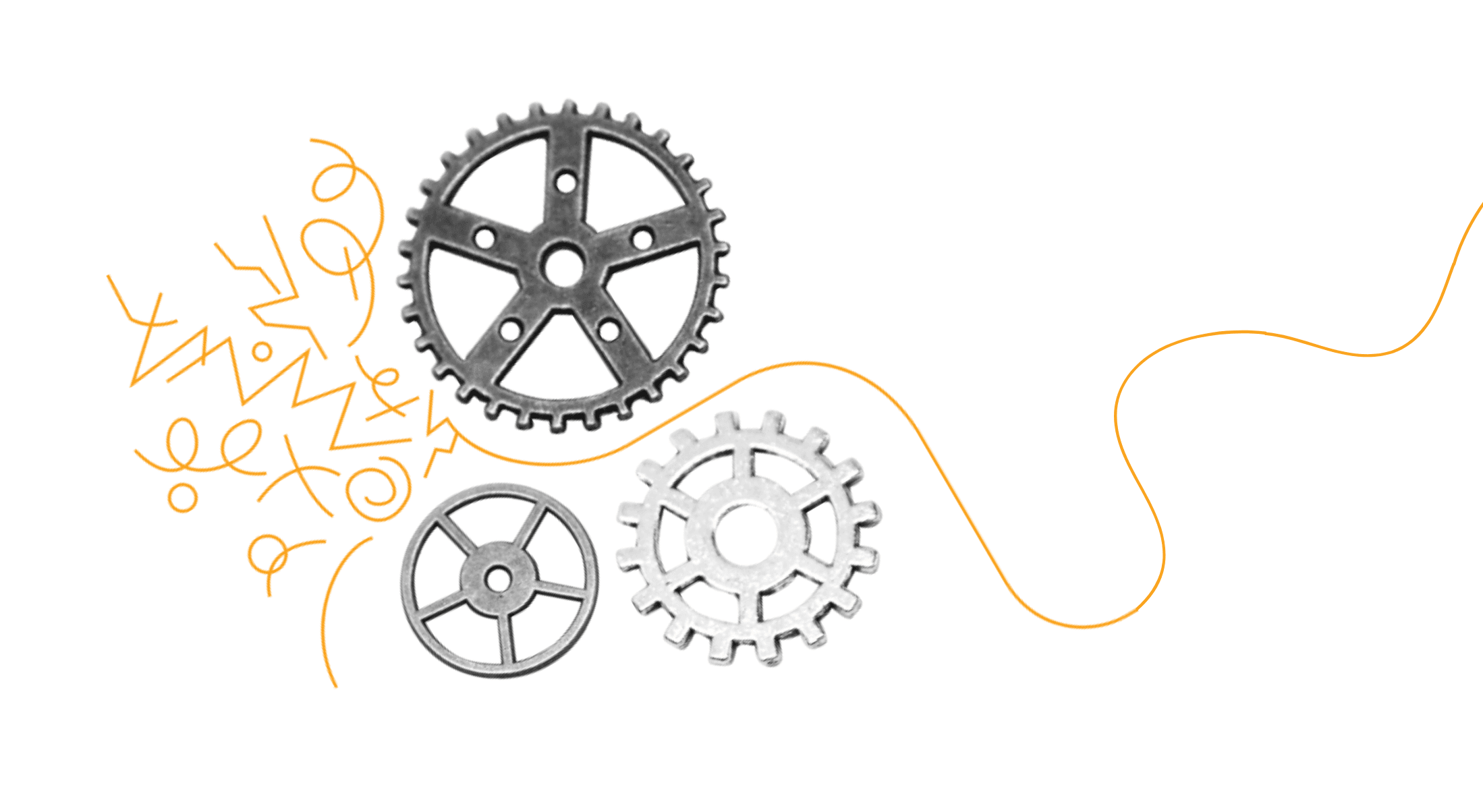 Three different gears turning together.