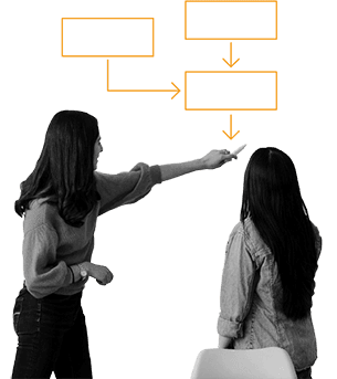 Two colleagues looking at different career paths.