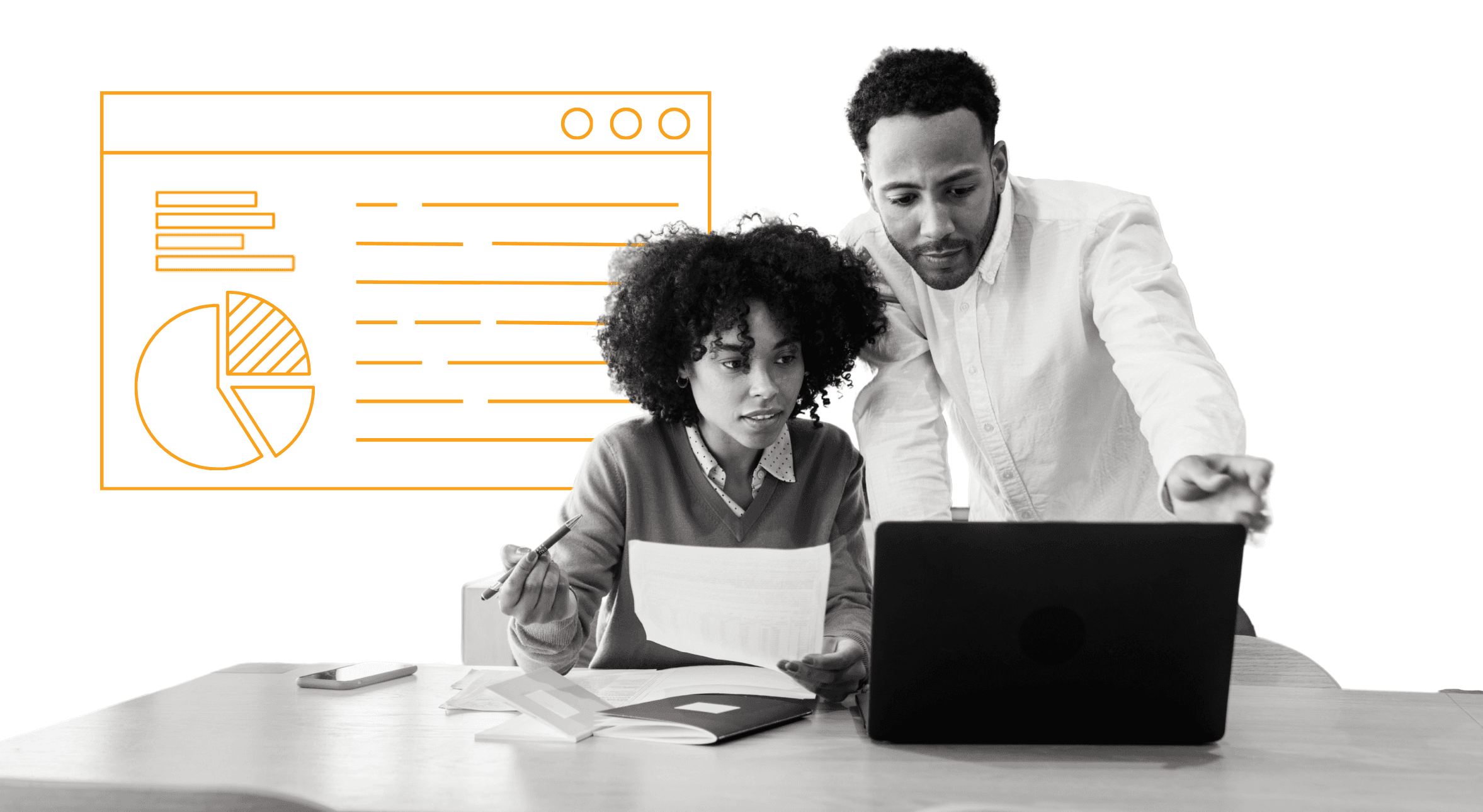 Two colleagues looking at nonprofit data.