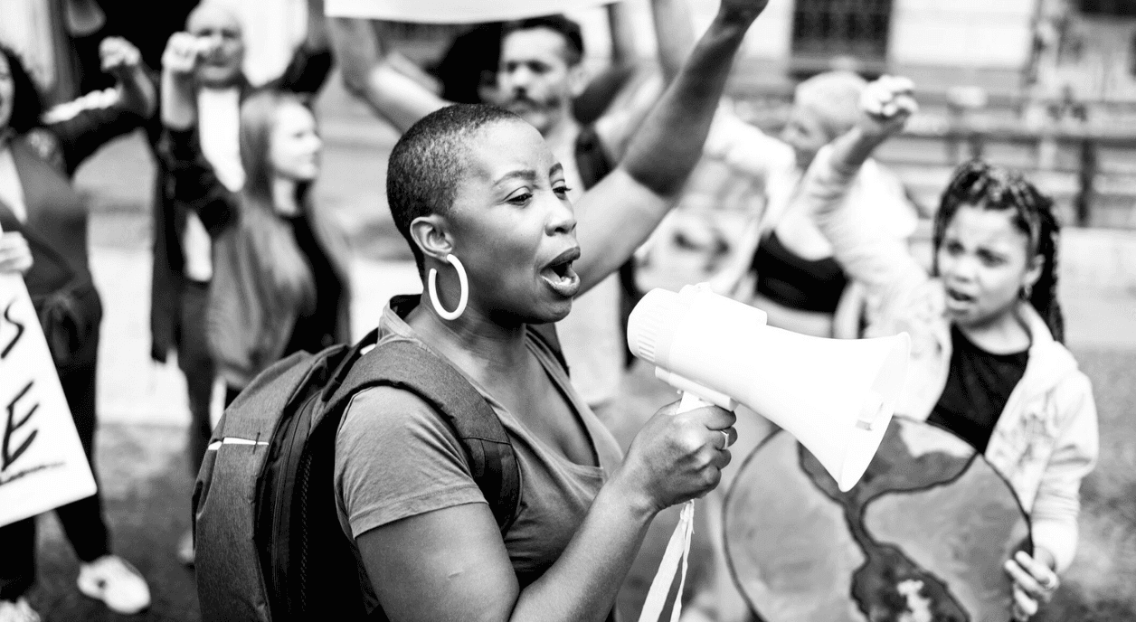A woman advocates for a climate change nonprofit.
