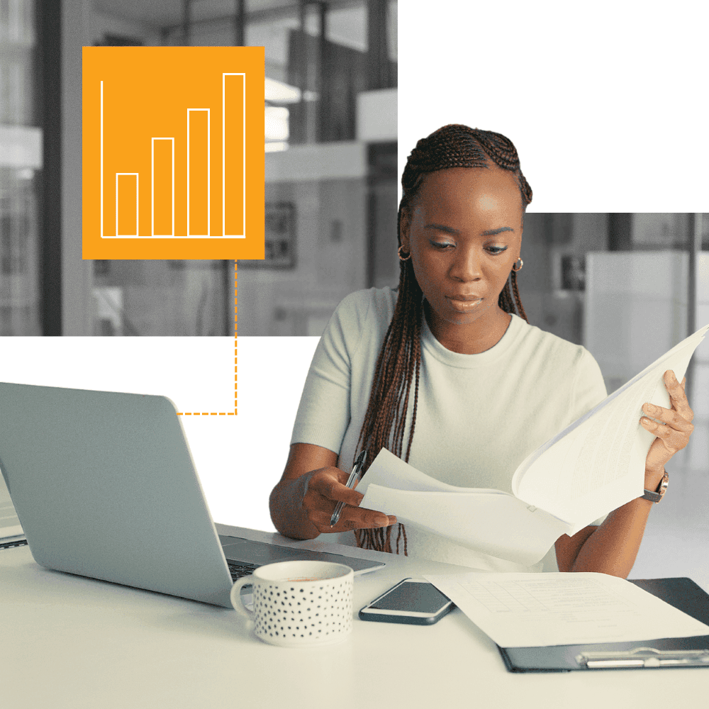 A woman looking at nonprofit funding resources.