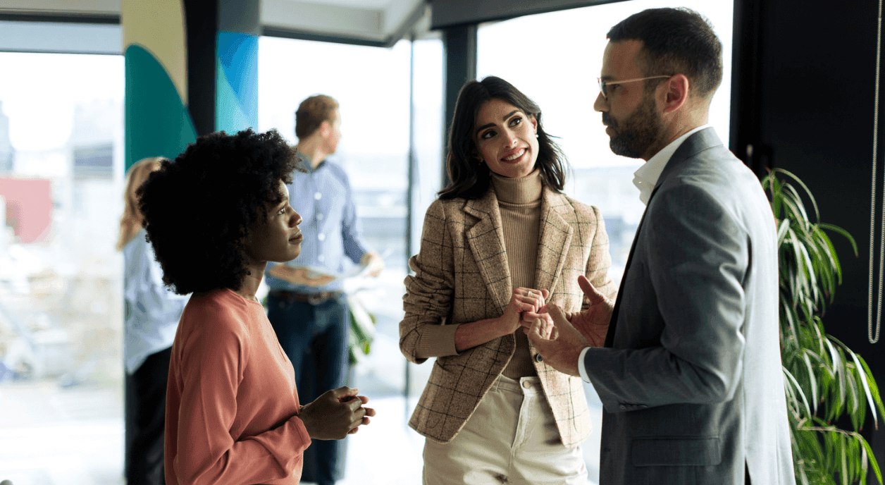 Nonprofit and funder colleagues in a discussion.